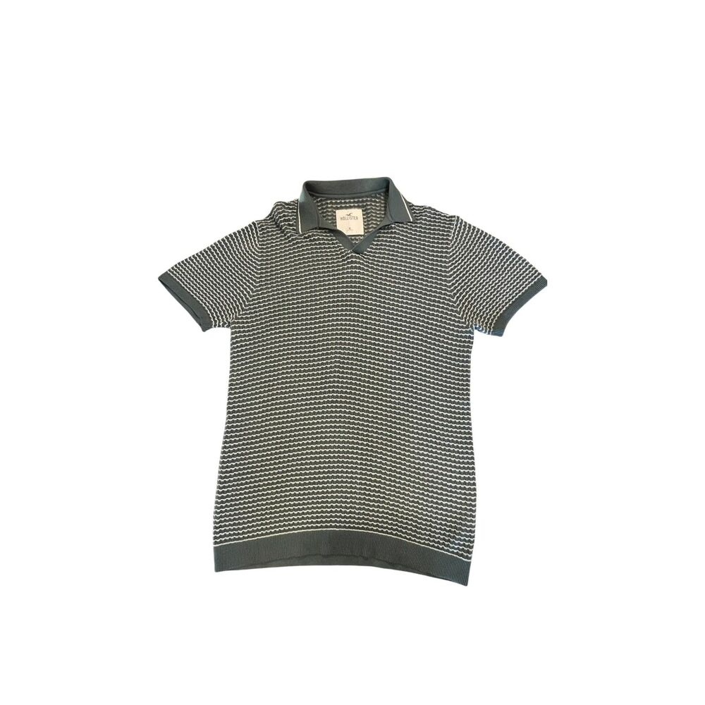 Hollister Knit Polo Shirt XL Green White Textured Striped Men